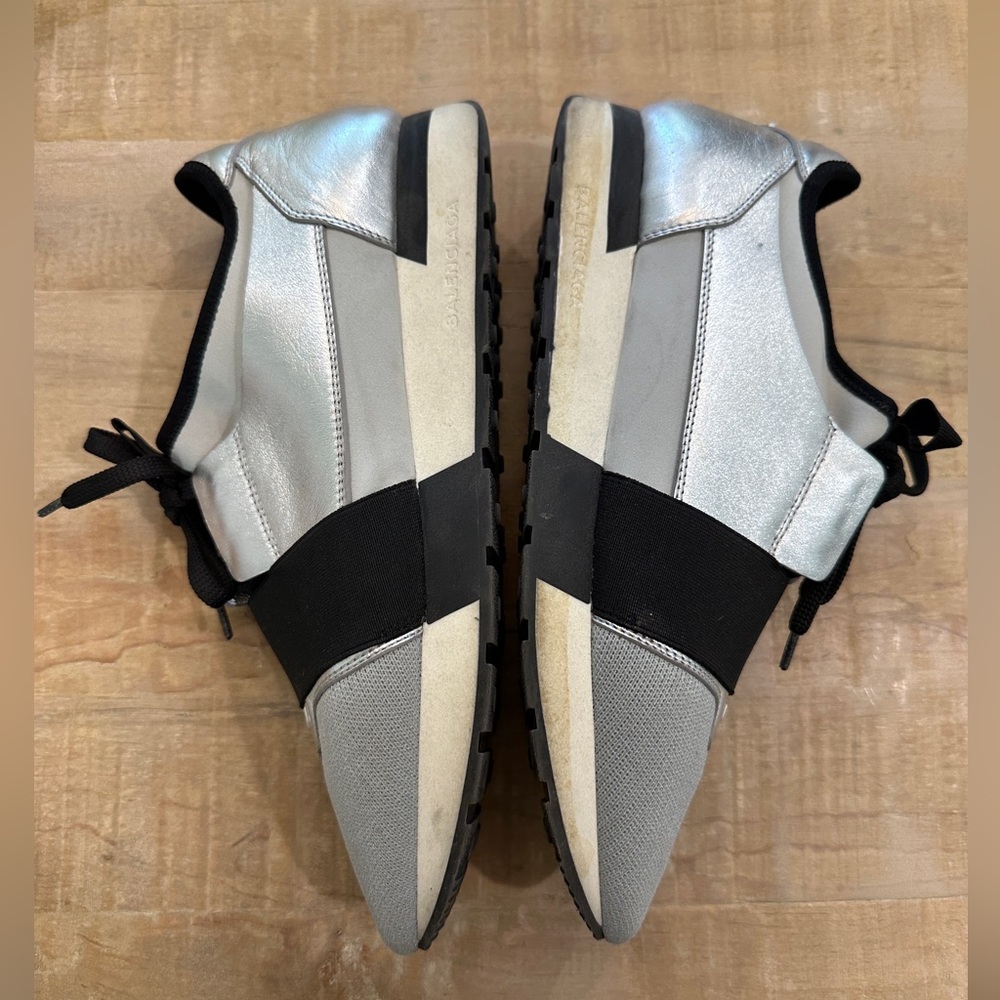 Balenciaga race runner sneakers metallic silver grey black leather tennis shoes - Picture 8 of 14
